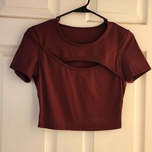 Halara crop top with cut out, maroon